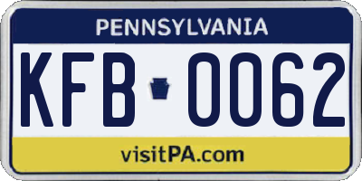 PA license plate KFB0062