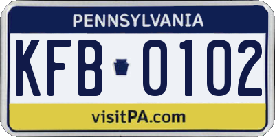 PA license plate KFB0102