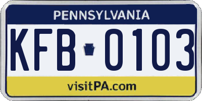 PA license plate KFB0103