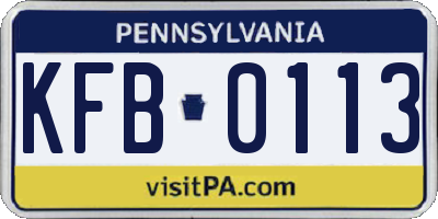 PA license plate KFB0113