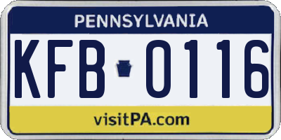 PA license plate KFB0116