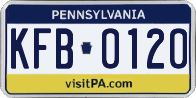 PA license plate KFB0120