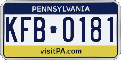 PA license plate KFB0181