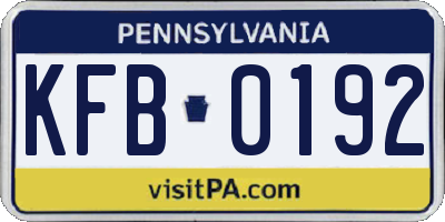 PA license plate KFB0192