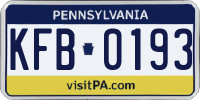 PA license plate KFB0193