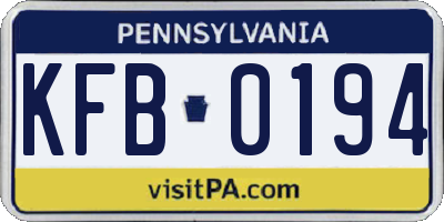 PA license plate KFB0194