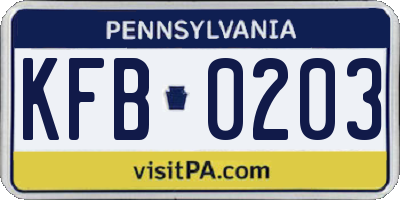 PA license plate KFB0203