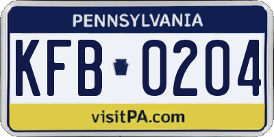 PA license plate KFB0204