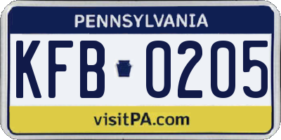 PA license plate KFB0205