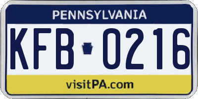PA license plate KFB0216