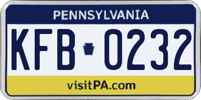 PA license plate KFB0232