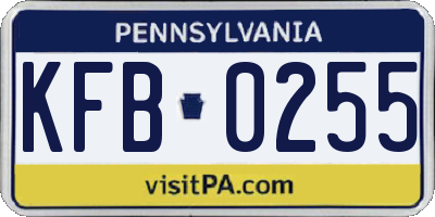 PA license plate KFB0255