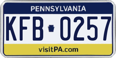 PA license plate KFB0257