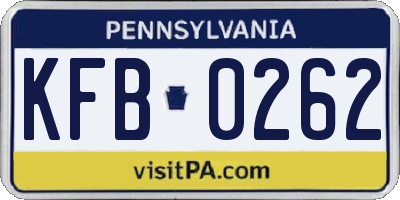 PA license plate KFB0262