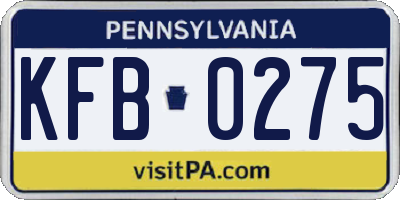 PA license plate KFB0275
