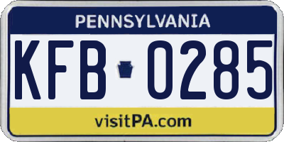 PA license plate KFB0285