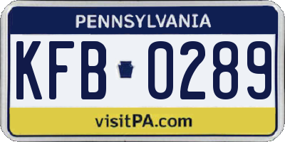PA license plate KFB0289