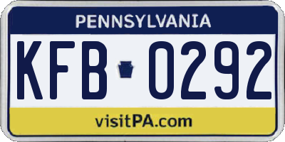 PA license plate KFB0292