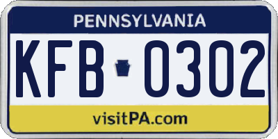 PA license plate KFB0302