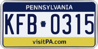 PA license plate KFB0315