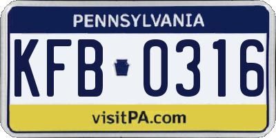 PA license plate KFB0316