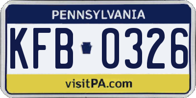 PA license plate KFB0326