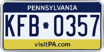 PA license plate KFB0357