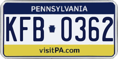 PA license plate KFB0362