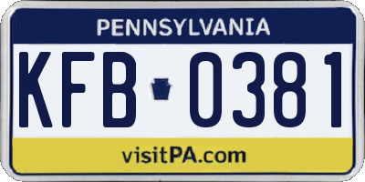 PA license plate KFB0381