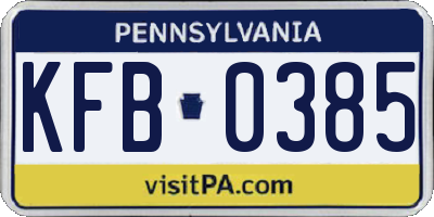 PA license plate KFB0385