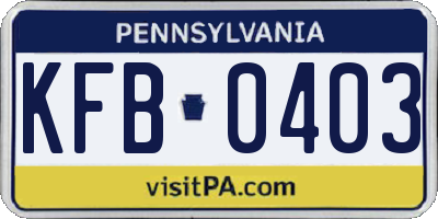 PA license plate KFB0403