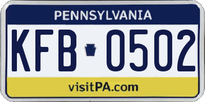 PA license plate KFB0502