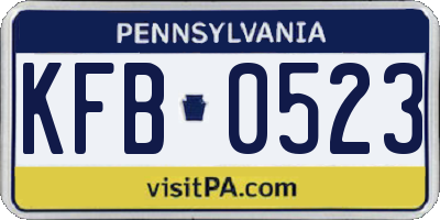 PA license plate KFB0523