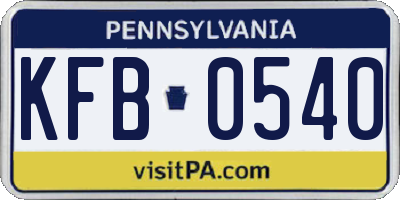 PA license plate KFB0540