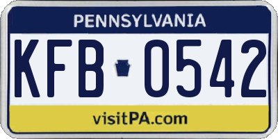 PA license plate KFB0542