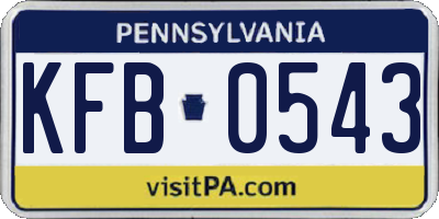 PA license plate KFB0543