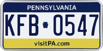 PA license plate KFB0547
