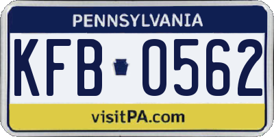 PA license plate KFB0562