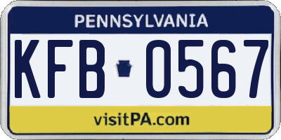 PA license plate KFB0567