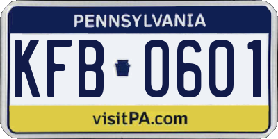 PA license plate KFB0601