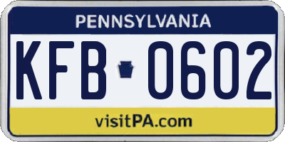 PA license plate KFB0602