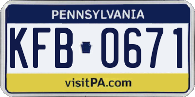 PA license plate KFB0671