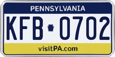 PA license plate KFB0702