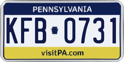 PA license plate KFB0731
