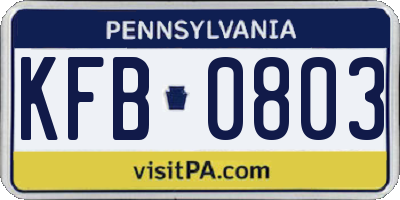 PA license plate KFB0803