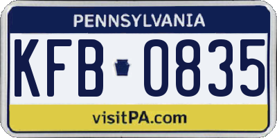 PA license plate KFB0835