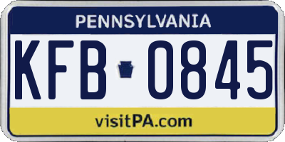 PA license plate KFB0845