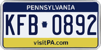 PA license plate KFB0892