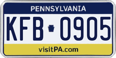 PA license plate KFB0905