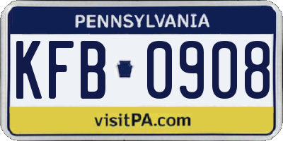 PA license plate KFB0908